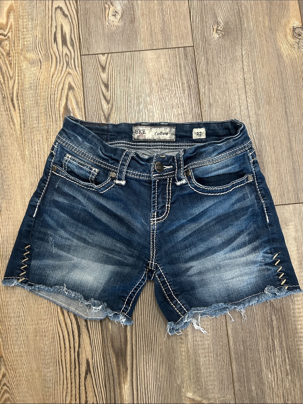 BKE Dark Blue Denim Cutoff Shorts with Contrast Stitching- Size 27